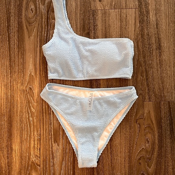 Baby Blue Plain One Shoulder Bikini Swimsuit Size Small - Picture 7 of 9